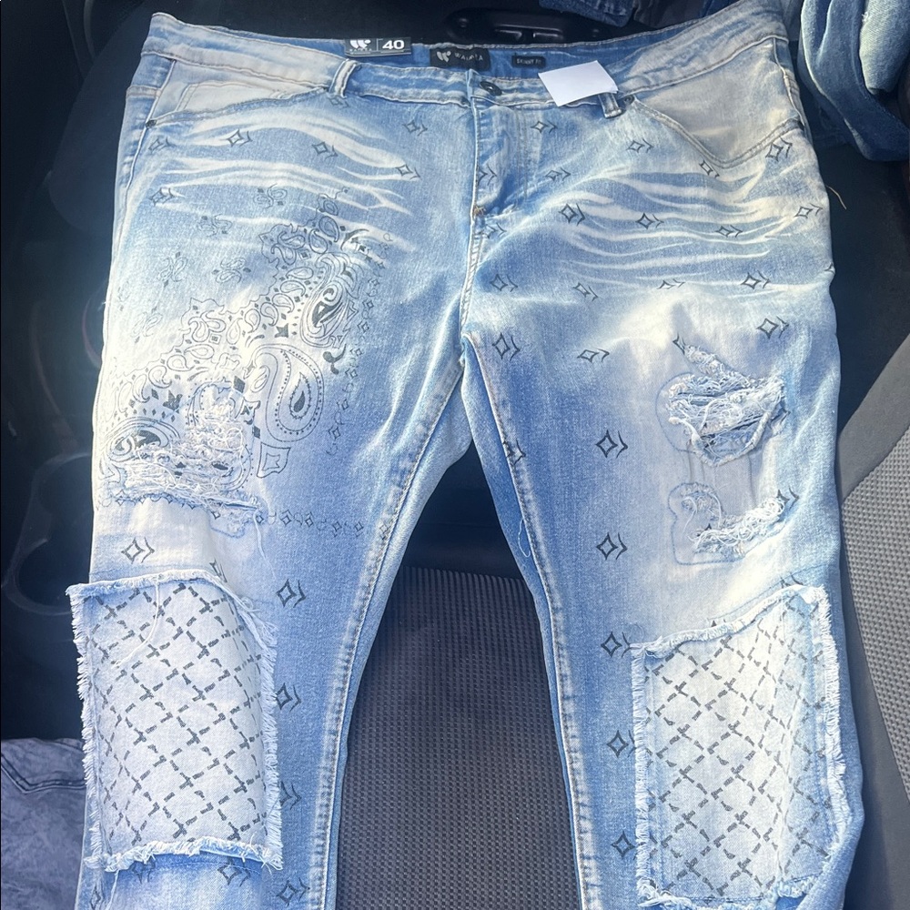 Men's Light Blue Patterned Skinny Jeans